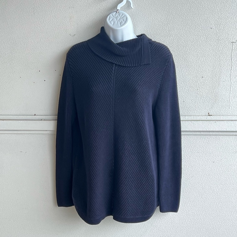 Talbots Chevron Stitch Split Neck Cotton Navy Blu… - image 3